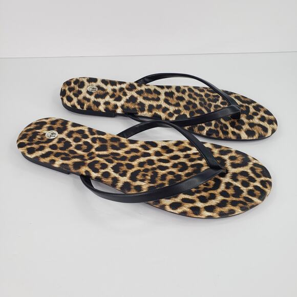 Leopard Print Flip Flops Womens 41 Size 10 Black Straps Sandals - Picture 2 of 9